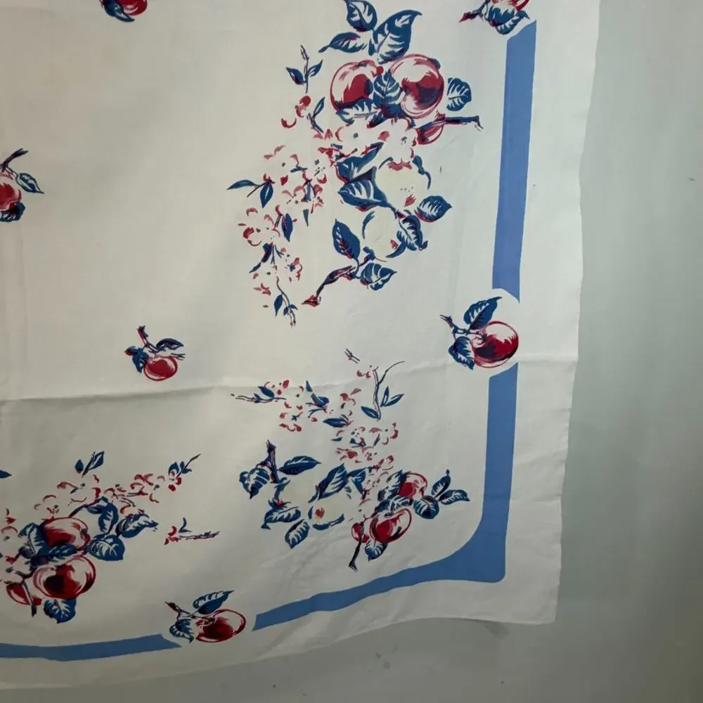 Vintage Cherry Floral Tablecloth Cottage Farmhouse Kitchen Linen 50x62